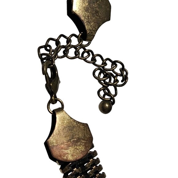 Vintage Antique Brass Tone Snake Chain Necklace With Adjustable Lobster Clasp - Picture 3 of 6